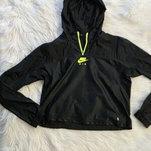Nike Air Black Windbreaker Hoodie with Neon Yellow Logo Xs